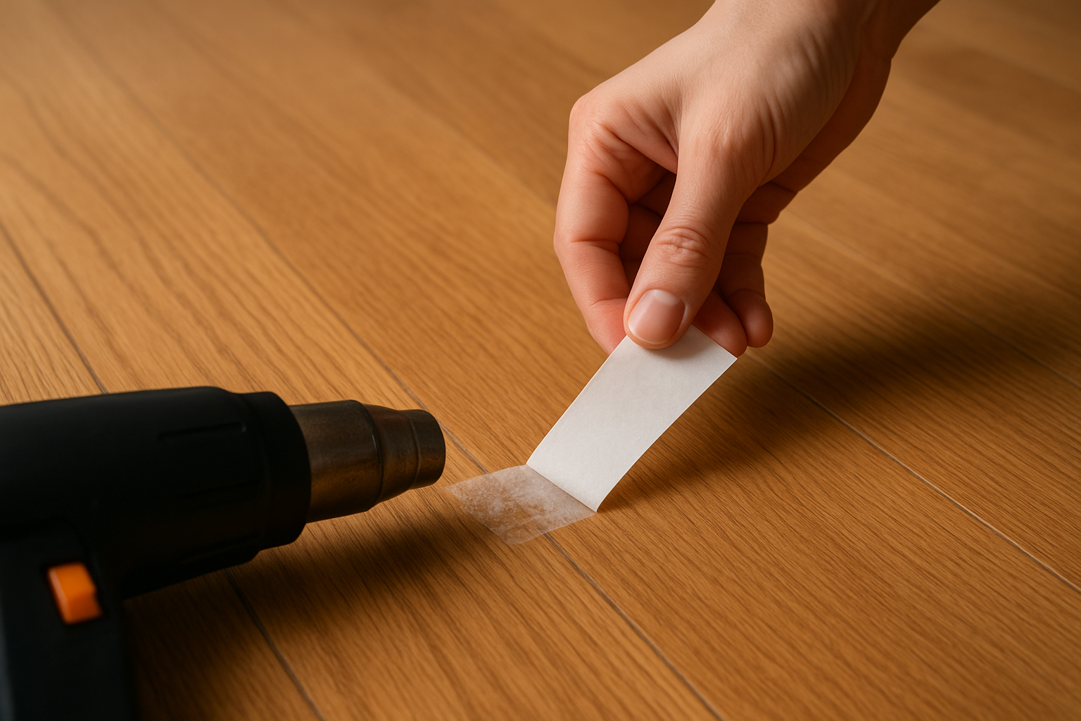 フローリングの両面テープは「温める→剥がす→粘着を取る」が基本です